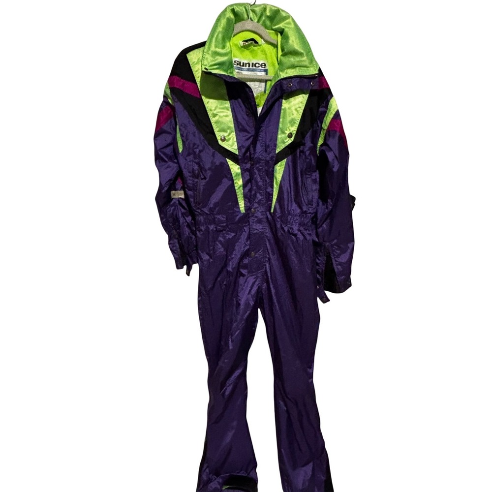Vintage Sunice Ski Snow Suit Purple Neon Green Colorblock 1 Pcs sz M 40 80' 90's